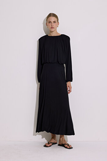 Manuka Draped Balloon Shape Blouse Black