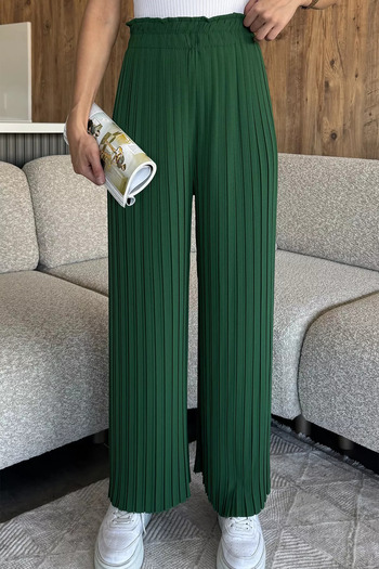 julude Green Women's Elastic Waist Pleated Loose Fit Trousers