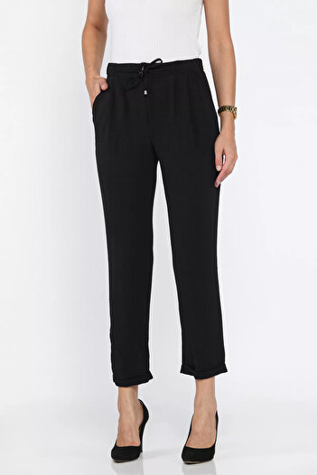julude Black Elastic Waist Lace up Trousers