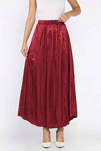 julude Burgundy Elastic Waist Stone Skirt