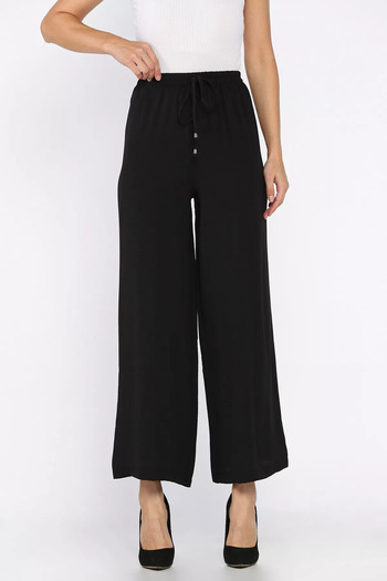 julude Black Women's Elastic Waist Loose Fit Trousers