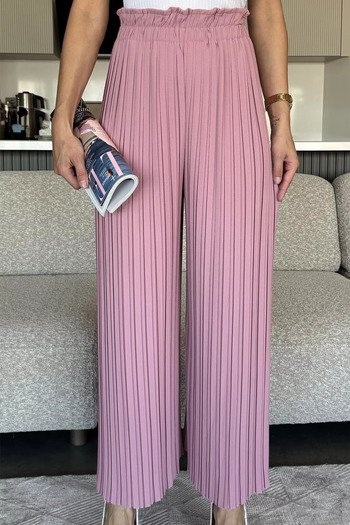 julude Powder Women's Elastic Waist Pleated Loose Fit Trousers