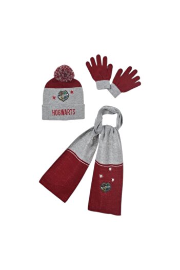 Harry Potter Set of hat, scarf and gloves, gray/red, 52 cm, Harry Potter