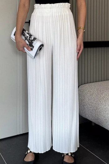 julude Cream Women's Pleated Wide-Leg Trousers