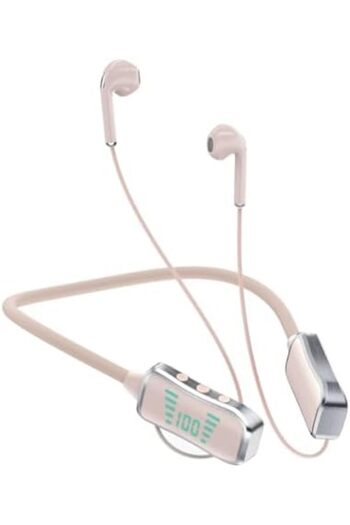 Generic Kin KL50 Bluetooth Neckband Earphones, 48 Hours Playtime, LED Display, TF Card Support (Beige)