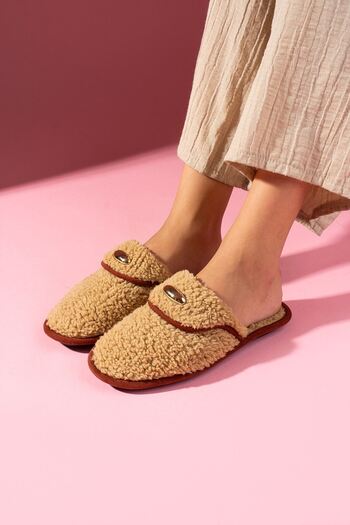 FUGA MODA Evelis Mink Towel Textured House Slippers with Drop Accessories