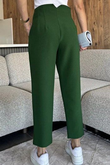 julude Emerald Green Women's Waist-Cinching Fabric Pants