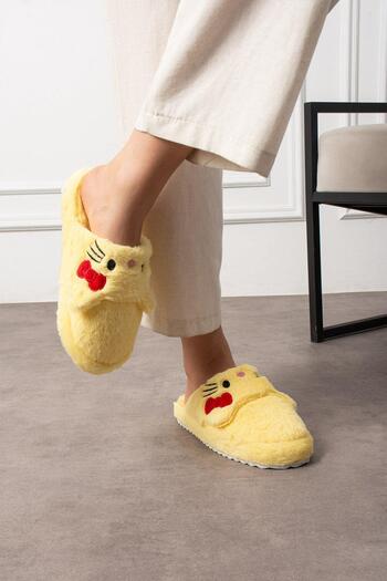 Oksit My Kurdela Embroidered Women's House Slippers Plush Slippers Dowry and Bundle Slippers Do Not Make Noise Thick Sole