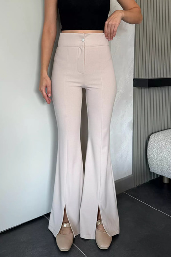 julude Stone Leg Slit Palazzo Slim Fit Fabric Trousers