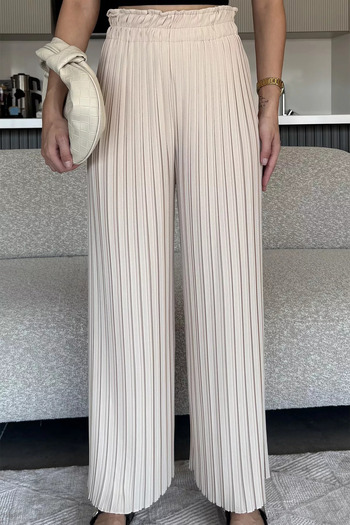 julude Light Beige Women's Elastic Waist Pleated Loose Fit Trousers