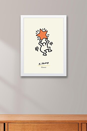Saturn Keith Haring Flower Framed Painting - Flower - Eclectic Style Wall Decor