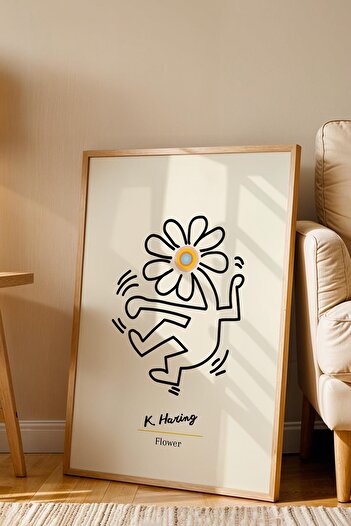 Saturn Keith Haring Flower Framed Painting - Eclectic Style Wall Decor