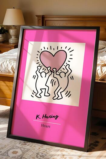 Saturn Keith Haring Heart Framed Painting - Heart - Eclectic Style Wall Decor