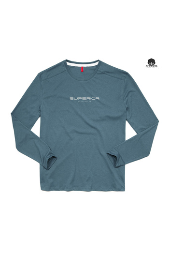 Cottonland Men's Superior Long Sleeve O Neck Printed Sanded Combed Cotton T-Shirt Light Blue