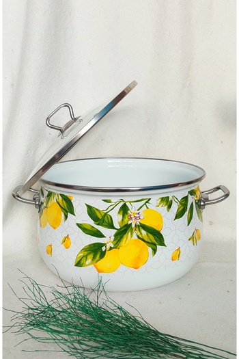 EBRULİEMAYE Lemon Enamel Pot 5 Liters 24 cm Diameter Milk Yogurt Soup Jam Pot