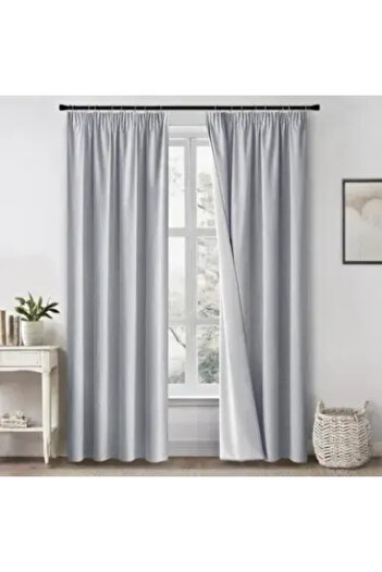 OEM Set 2 x opaque curtains with header tape, thermal protection, blue, 140x225cm