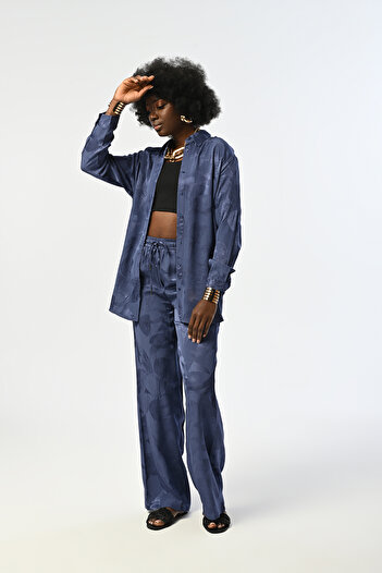 Orfeo Negro Cămașă oversize pentru femei, cu model de flori și frunze, culoare indigo