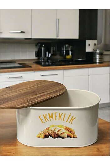 metalshop Metal Bread Storage Container with Wooden Lid