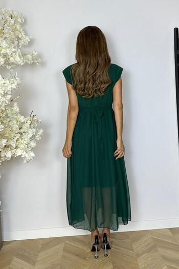 gesmoda G1544 Sash Detailed Chiffon Dress Emerald