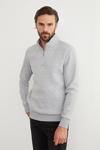 Fulla Moda 3 Yarn Basic Stand Collar Half Zip Sweatshirt