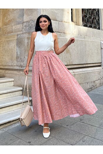 KÜÇÜĞÜM BUTİK Orange Crispy Floral Poplin Flared Skirt