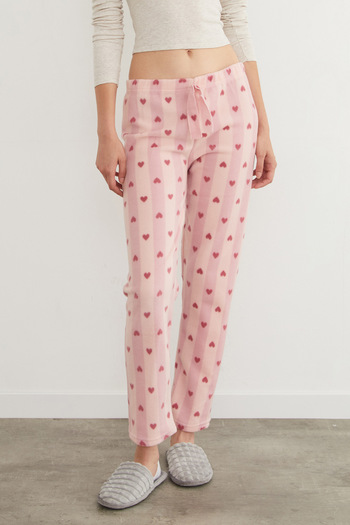 Fulla Moda Heart Patterned Fleece Pajama Bottoms