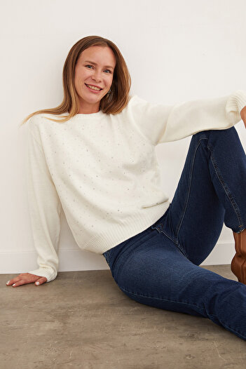 Fulla Moda Stoned Crew Neck Knitwear Sweater