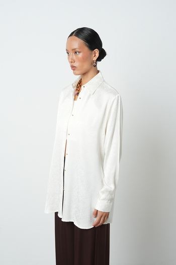 Orfeo Negro Women's Ecru Color Mixed Pattern Oversize Cut Shirt