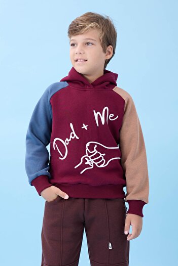 Perendi Момчешка качулка с качулка и подплата от поларен флис „Dad+Me“ – бордо
