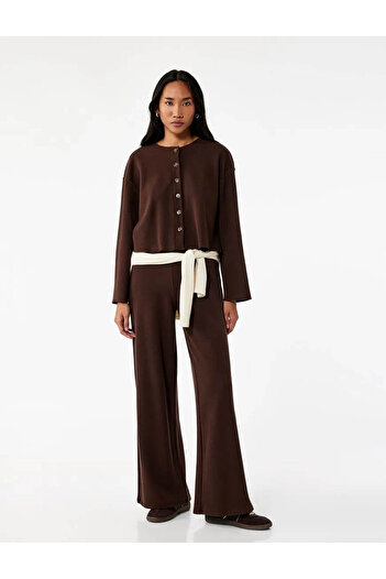 Koton Modal Fabric Straight Wide Leg Fabric Brown Women's Trousers 6Wak40027Ek