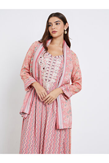 Styli Floral Print Lace Insert Maxi Jalabiya