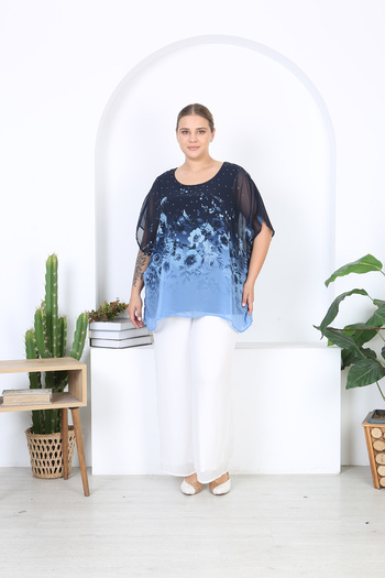 XL Modam Women's XL Modam Lycra Viscose Dark Blue Inside Viscose Outside Chiffon Tank Top Tunic Double Tunic