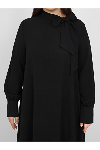 Alia By Styli Plus Black Maxi Dress with Tie-Up Neck