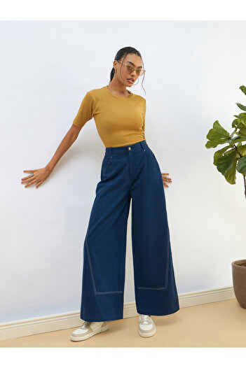 Sassafras By Styli Women Blue Twill Mid Rise Flared Pants