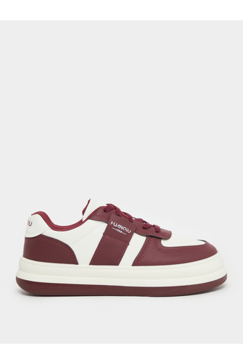 Styli Women Burgundy Contrast Panel Sneakers