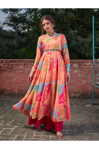 Sassafras By Styli Orange Tie-Dye Back Criss Cross Dori Anarkali Kurta