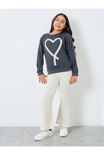 Styli Teen Heart Lace Sweatshirt and Flared Legging Set
