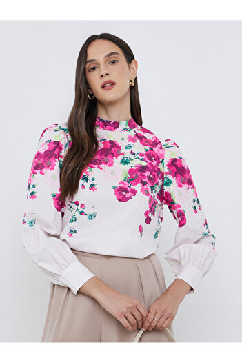 Styli Floral Print Long Sleeve Blouse
