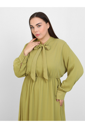 Alia By Styli Plus Olive Tie-Up Neck Maxi Dress