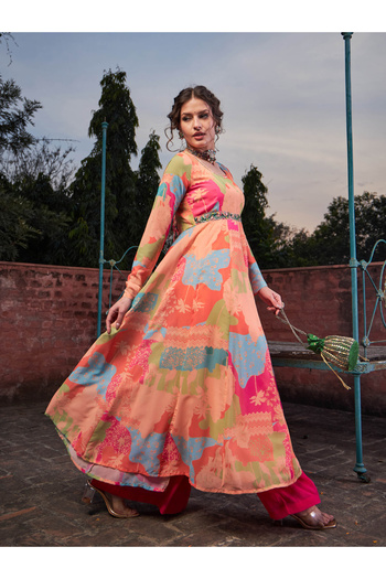 Sassafras By Styli Orange Tie-Dye Back Criss Cross Dori Anarkali Kurta