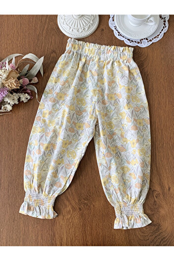 Styli Girls Cotton Floral Print Elastic Waist Pants