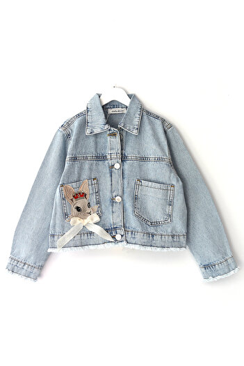 DobaKids Embroidered Hem Tassel Pocket Girls' Crop Denim Jacket Girls' Crop Jeans Coat