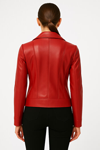 duarte deri Genuine Leather Women's Red Leather Coat Desire