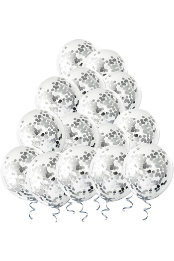 BALON DİYARI 10Pcs Silver Transparent Sequin Balloon Set