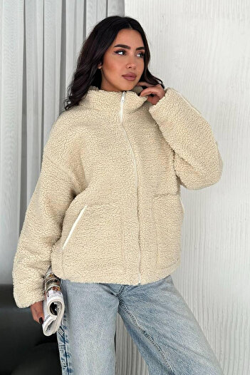 Noa Noa Kadın Fermuarlı Oversize Astarlı Peluş Ceket – Yumuşak Dokulu & Konforlu Stil