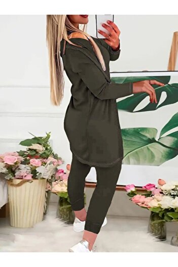Masspera Women's Strappy Round Neck Letter Print Blouse Jacket and Pants Bottom-Top Three-Piece Set