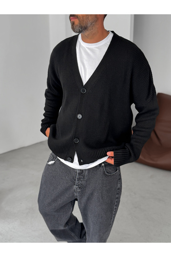 BYBASICMAN Black Buttoned Oversize Knitted Cardigan Pm-021