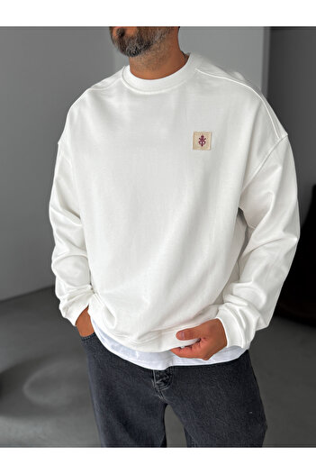 BYBASICMAN White Back Motif Oversize Sweatshirt Jj-107