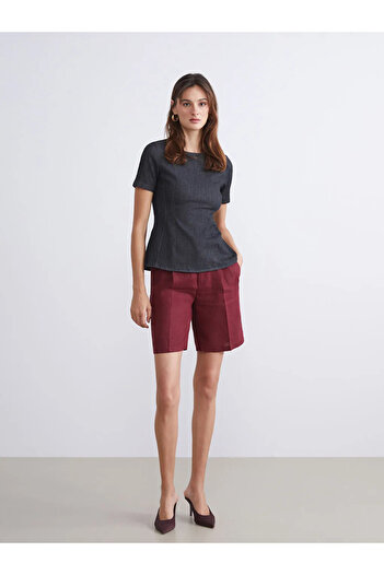 LC Waikiki Lcw Visionbordo Loose Fit 100% Linen Women's Pleated Shorts