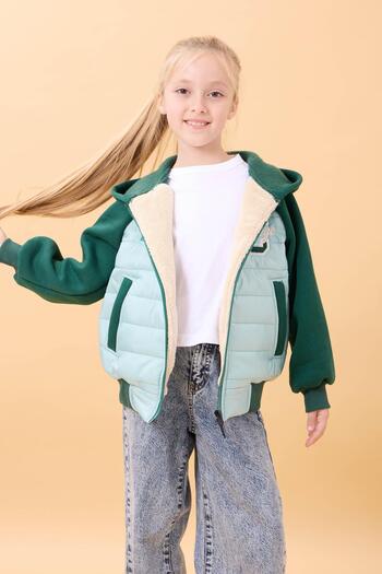 Perendi Girl's Plush Lined Hooded Quilted College Jacket – Blue